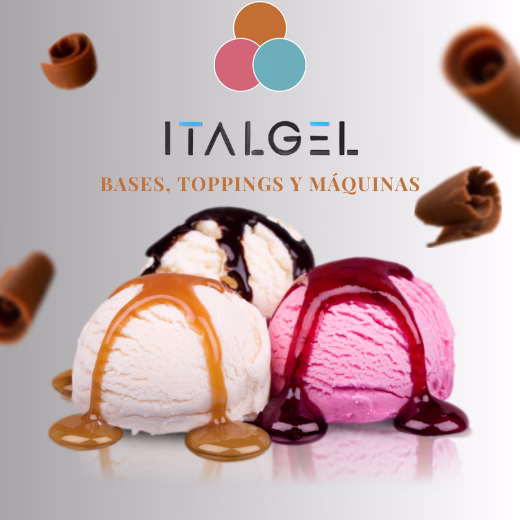 Muestra de bases de helado, toppings, insumos y más para la preparación de helados a nivel comercial e industrial. Todo con la distribuidora para helados Italgel Colombia.