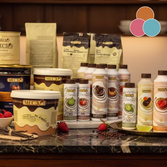 Productos MEC3 Italia distribuidos por Italgel en Colombia para heladería profesional